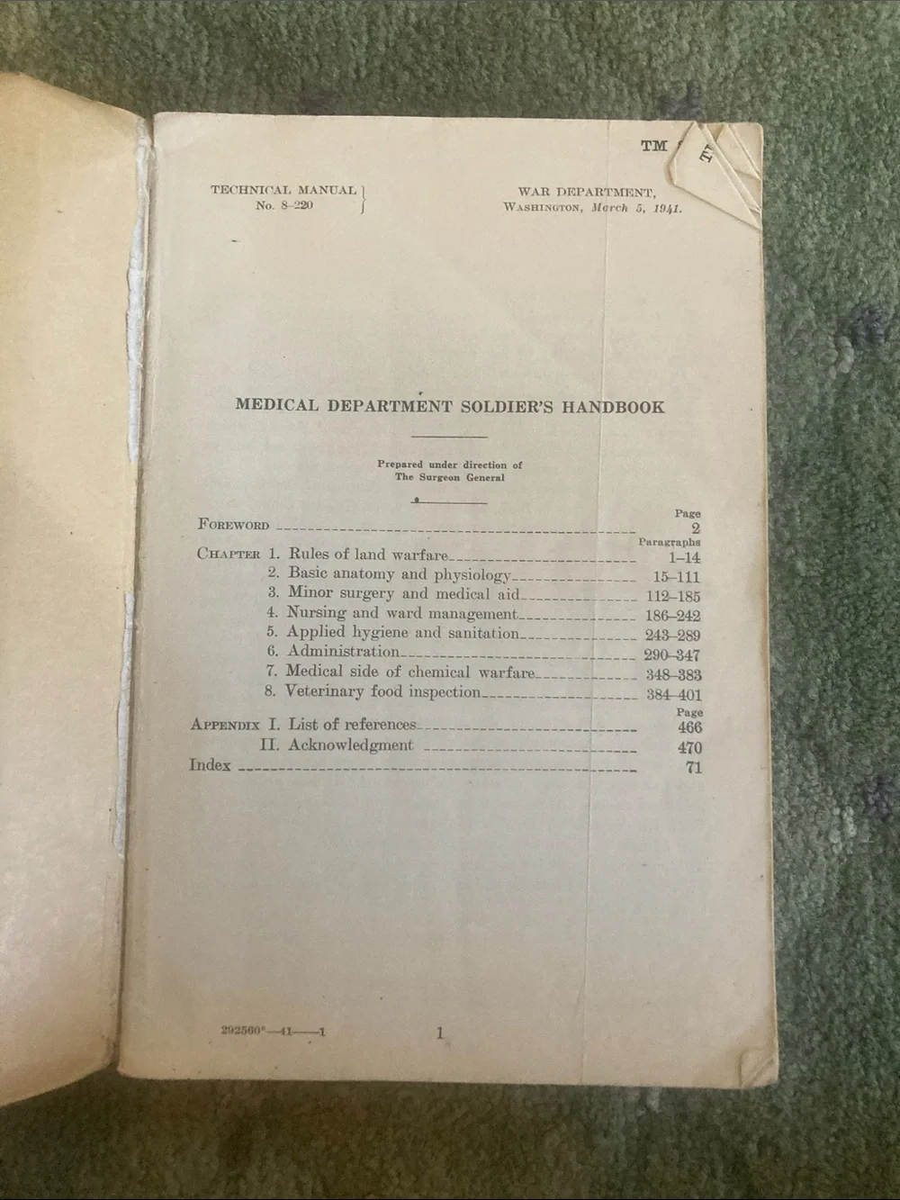 1941 Medical Department Soldiers Handbook - Picture 2 of 3